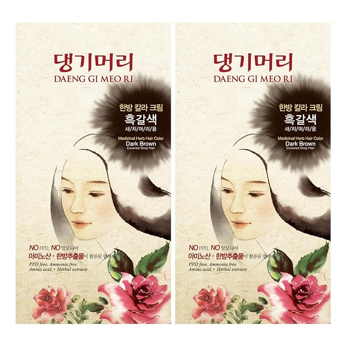 Daeng Gi Meo Ri – Korean Herbal Hair Dye Color Cream [Dark Brown] (2-PACK) - PPD-Free Gray Coverage, Hair Protection, High-Keratin Formula, 5 Oz