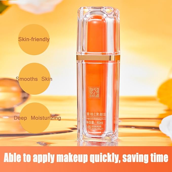Vitamin C CC Cream Foundation Full Coverage, Vitamin C Cream Colour Correcting Adjusting, Face Serum Moisturizer Even Skin Tone BB Cream Refine Skin Texture (Natural Light)
