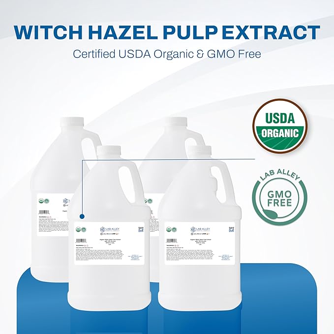 Lab Alley Organic Witch Hazel Pulp Extract, with 14% Alcohol, Ideal for Your Skincare Routine - 4 Gallons (Pack of 4 x 1 Gallon Bottles)