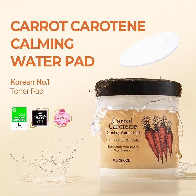 SKINFOOD Acorn Pore Peptide and Carrot Carotene Calming Water Toner, Pore Tightening, Deep Hydration, Moisturizing for Irritated & Sensitive Skin, Carrot (60pads) & Acorn (60pads)