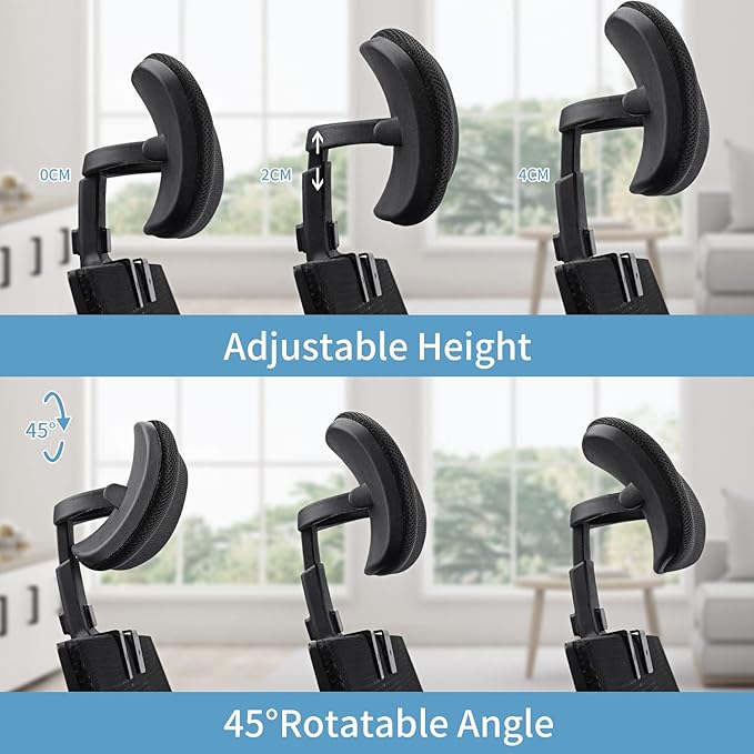 Office Chair Mesh Headrest Attachment Universal, Adjustable & Detachable Ergonomic Neck Support Cushion Clip On, Breathable Mesh Head Pillow Detachable (Sponge, Black)