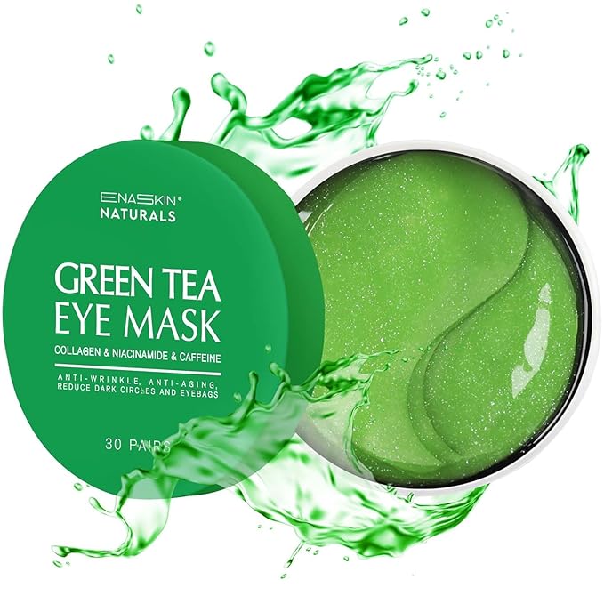 Enaskin Naturals Under Eye Patches for Dark Circles: 60 Pairs Green Tea Eye Gels Mask - Reduce Wrinkles Puffy & Bags - Skin Treatment Pads - Anti Aging Moisturizer For Women (Green 2 Pack)