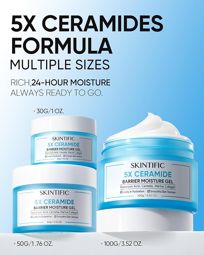 Face Moisturizer with 5X Ceramides, Hydrating Moisture Barrier Repair Cream for Sensitive/Oil Skin Types, Hyaluronic Acid & Centella, Daily Facial Moisturizer, Non-Comedogenic 100g/3.53fl.oz