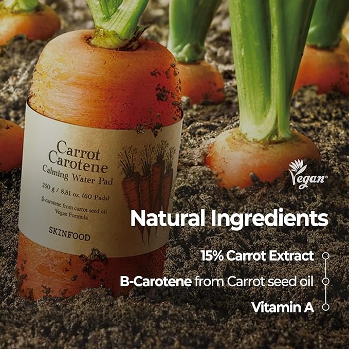 SKINFOOD Acorn Pore Peptide and Carrot Carotene Calming Water Toner, Pore Tightening, Deep Hydration, Moisturizing for Irritated & Sensitive Skin, Carrot (60pads) & Acorn (60pads)