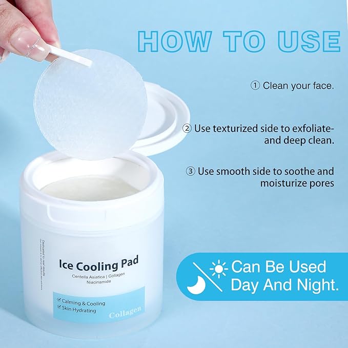 Toner Pads Pore Skincare, Ice Cooling Pad for Exfoliation Care 100 Pads with Collagen Extract for Soothing, Moisturizing, Niacinamide Toner for Women Men Skincare, Ideal for All Skin Types