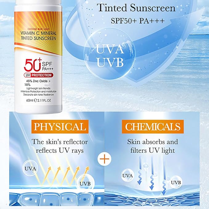 Vitamin C Mineral Sunscreen SPF 50, Tinted Sunscreen for Face, Moisturizing Facial Sunscreen with Zinc Oxide, Broad Spectrum UVA/UVB Protection, Non-Greasy, Travel Size (1PC)