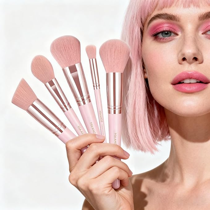 MAANGE 30Pcs Professional Makeup Brush Set with Case – Premium Synthetic Brushes for Foundation, Powder, Blush, Eyeshadow & Blending,Pink