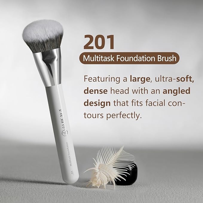 Face Makeup Brush Set 6PCS, Angled Cream Foundation Liquid Blush Brush Concealer Brush Under Eye, Nose Contour Eyeliner & Brow Brush