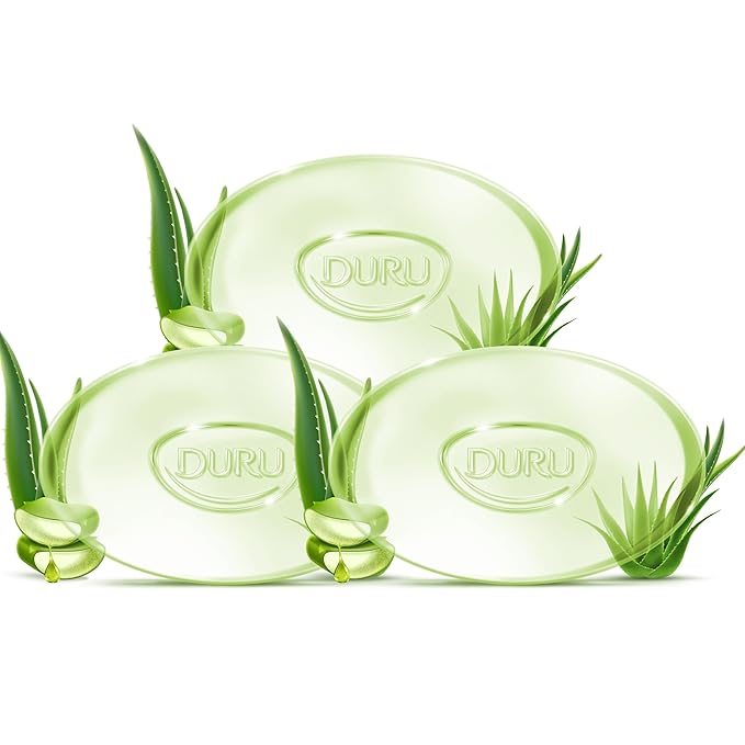 Duru Aloe Vera Glycerin Bar Soap - Vegan Transparent Cleansing Bar Moisturizing Sensitive Skin Wash for Women and Men Plant Based - 3 Pack