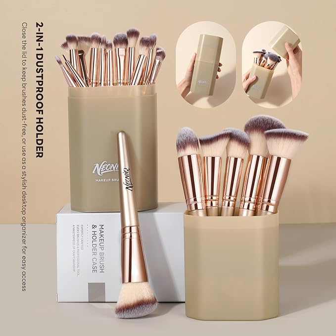 20 PCS Travel Makeup Brush Set, Makeup brushes, Professional Foundation Eyeshadow Concealer Blush Powder Bronzer Brushes,Versatile Face Make Up Tools with Travel Makeup Case（Champagne Gold）