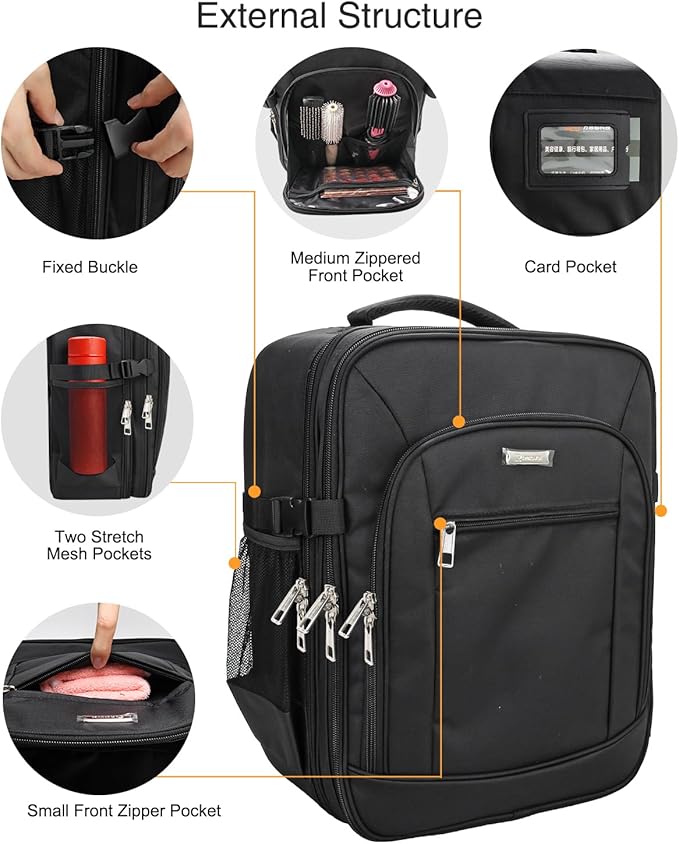 TANTO Makeup Backpack, Makeup Artist Bag Professional Cosmetic Bag with 4 Bag Extra Large Travel Train Case Double-Layer Make up Storage Organizer Cosmetic Brush Case with Adjustable Divider (Black