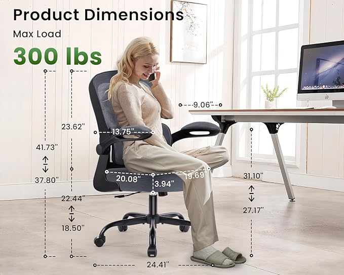 AreShark Office Chair Ergonomic Desk Chairs with Adjustable Lumbar Support, High Back Breathable Mesh Chair with Wheels& Flip-up Armrests,Rolling Swivel Comfy Task Computer Chair for Home Work Gaming