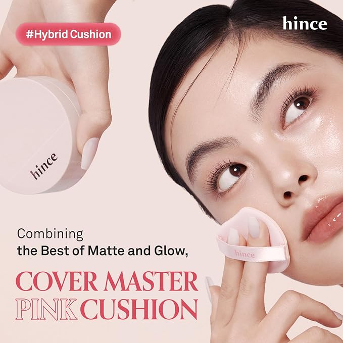 HINCE Cover Master Pink Cushion - Lightweight, High Coverage, 72H Long Lasting Cushion Foundation, Glow&Matte Hybrid, 0.38 fl.oz. (FAIR, 15)
