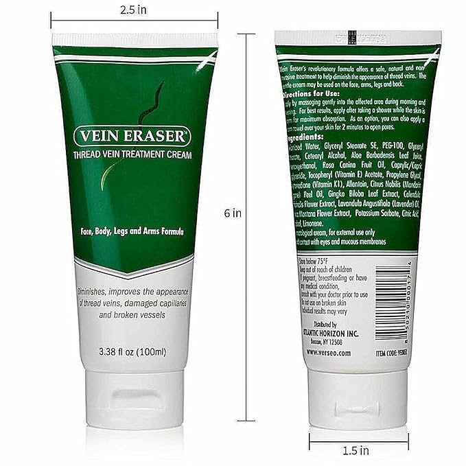 Verseo Vein Eraser Cream for Spider Veins and Leg Veins Concealer 3.38 fl oz