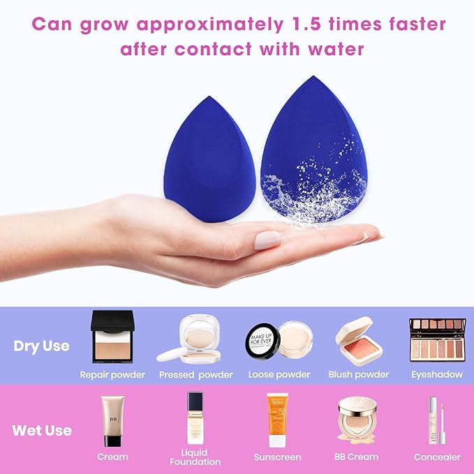6-Piece Makeup Brush Set with 2 Beauty Sponges & Bling Crystal Handle - Daily Essential Cosmetic Brushes Kit for Professional Foundation, Concealer, Eyeshadow, Powder Blush(Purple)