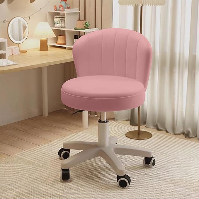 Small Desk Chair Round Rolling Chair with Back PU Leather Height Adjustable Swivel Vanity Work Computer Stool Chair for Home Office Bedroom, Set of 4