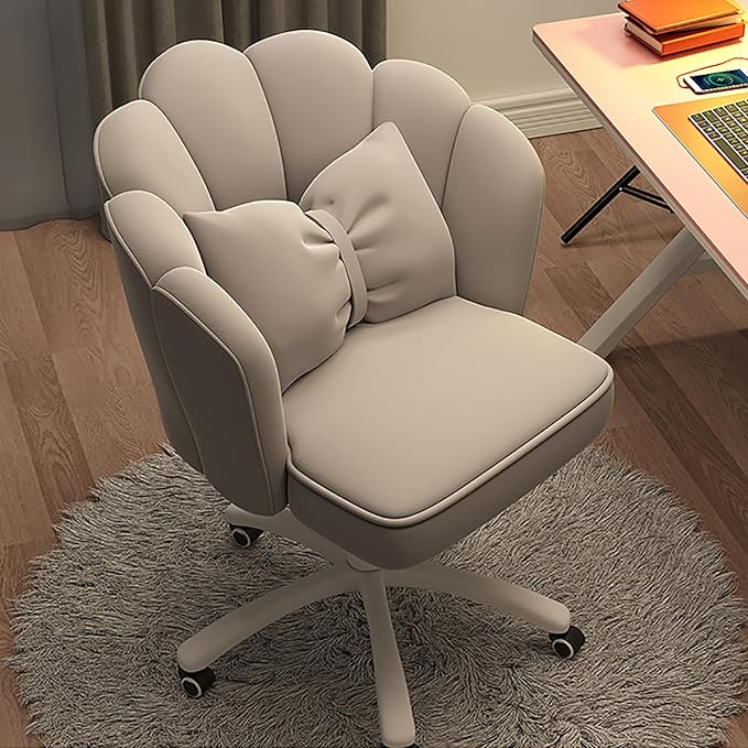 Vanity Chair with Wheels Velvet Petal Desk Chair Upholstered Tufted Home Office Chair for Women Girls, Height Adjustable Makeup Task Chair for Bedroom Living Room