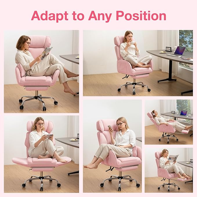 HOFFREE Criss Cross Chair with Wheels Ergonomic Office Chair with Reversible Armrest Wide Seat Comfy Desk Chair with Foot Rest for Gaming,Reading,Working(Pink)
