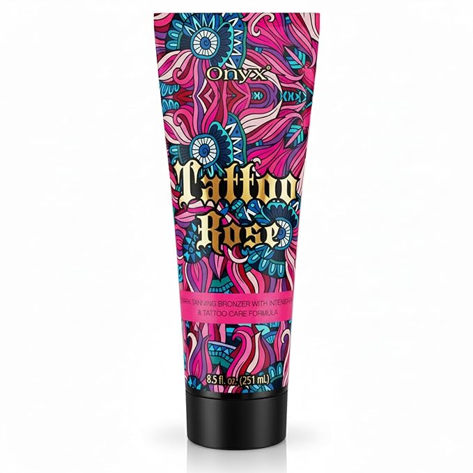 Tattoo Safe Tanning Bed Lotion - Indoor Dark Tanning Accelerator with Fade Protection | Tattoo Color Enhancer & Hydrating Skin Formula (Rose 8.5 Fl Oz)