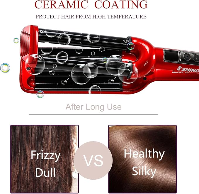 Ceramic Hair Crimper Iron Hair Waver 3 Barrel 0.6 inch / 16mm Perm Instant Curls Crimping Curling Iron Valentines Day Gifts for Women Professional Crimping Iron