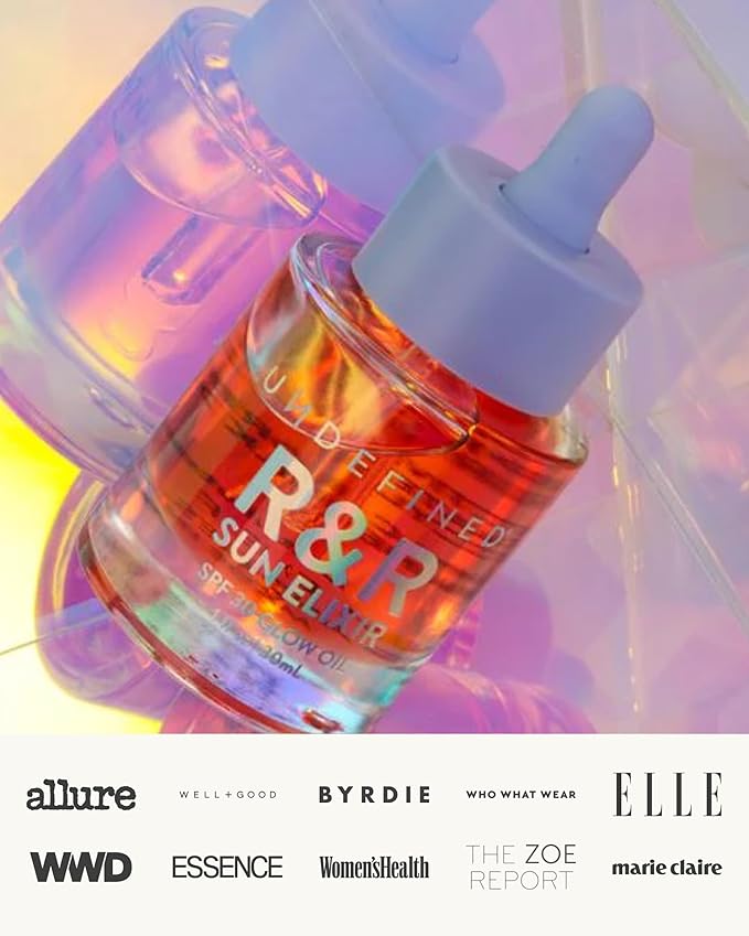 Undefined R&R Sun Elixir SPF 30 – Multitasking Glow Oil with Vitamin C, Water-Resistant Sunscreen, Rose & Vanilla Scent to brighten and protect face, body, hair from UV damage