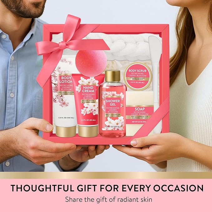 Spa Luxetique Gifts for Women 8pcs Bath and Body Works Gift Set for Women Cherry Blossom Spa Gift for Womens Self Care Birthday Gifts for Womens Wife Sister Girlfriend Friend Mothers Day Gift