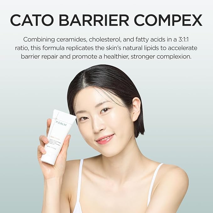 P.CALM Cato Cream | Glutathione & Centella Asiatica for Barrier Repair, Moisturizer for Blemish Marks & Deep Hydration, Daily Face Cream for Sensitive Skin | Korean Vegan Skincare, 80ml / 2.70 fl.oz