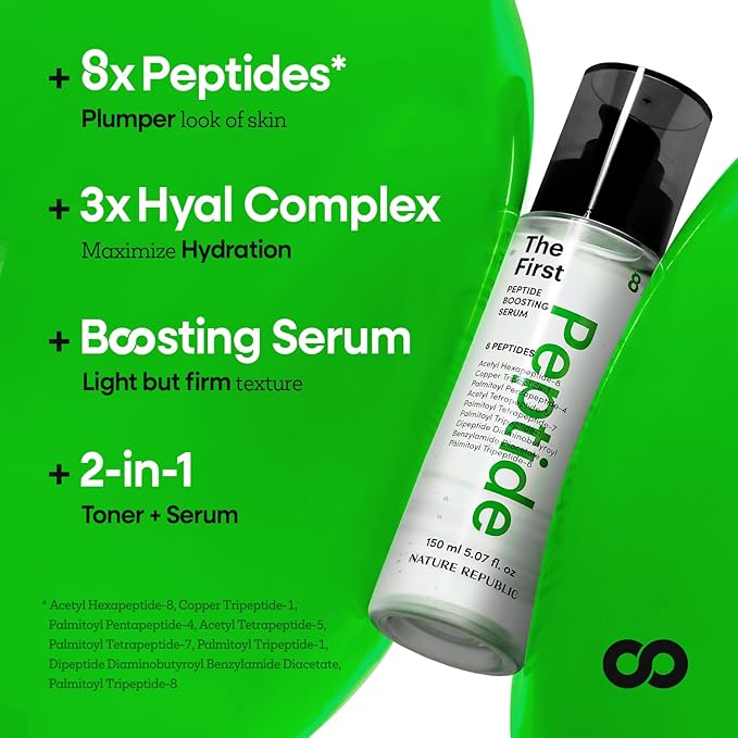 Nature Republic The First Peptide Boosting Serum – Niacinamide, Adenosine, Hydrating & Firming Facial Serum, for Fine Lines & Pores, Korean Skincare, 150ml / 5.07 fl oz