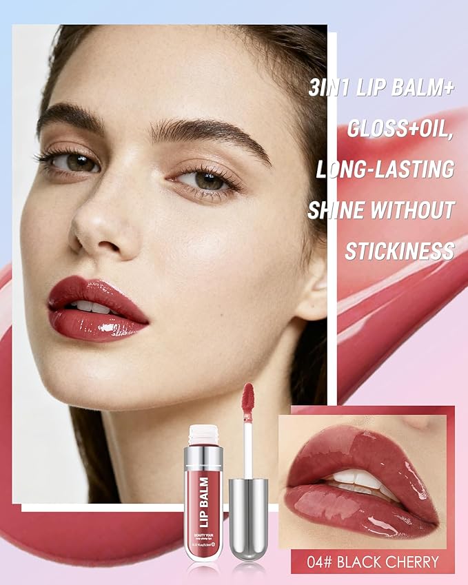 Tinted Lip Gloss Oil, Rosewood Hydrating Lip Tint Stain, Sheer Lip Treatment Moisturizer, Moisturizing Lip Tint Balm Lipstick Lipgloss, Glow Reviver Lips Care Oil, Christmas Makeup Gift for Women-04