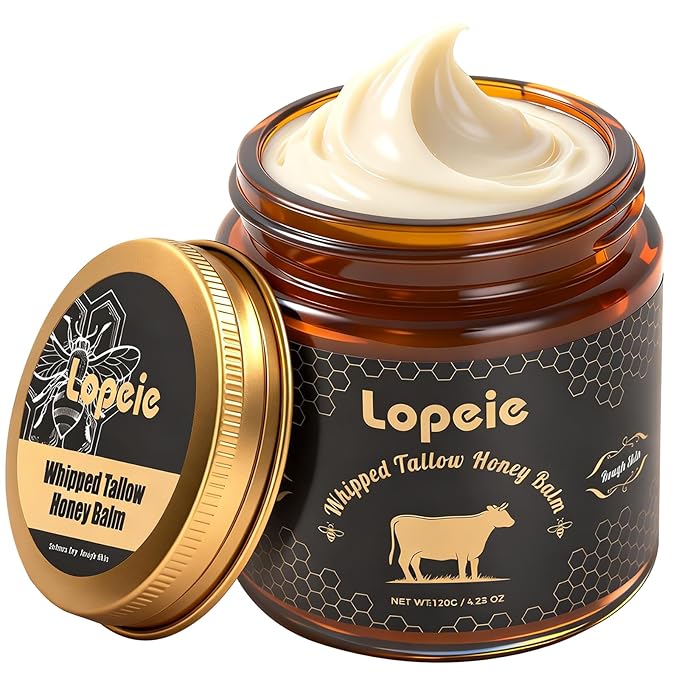 Upgraded Organic Beef Tallow for Skin & Face – Whipped Grass-Fed Tallow and Honey Balm for Dry, Sensitive Skin, Natural Hydrating Face Moisturizer with Raw Honey (Unscented)