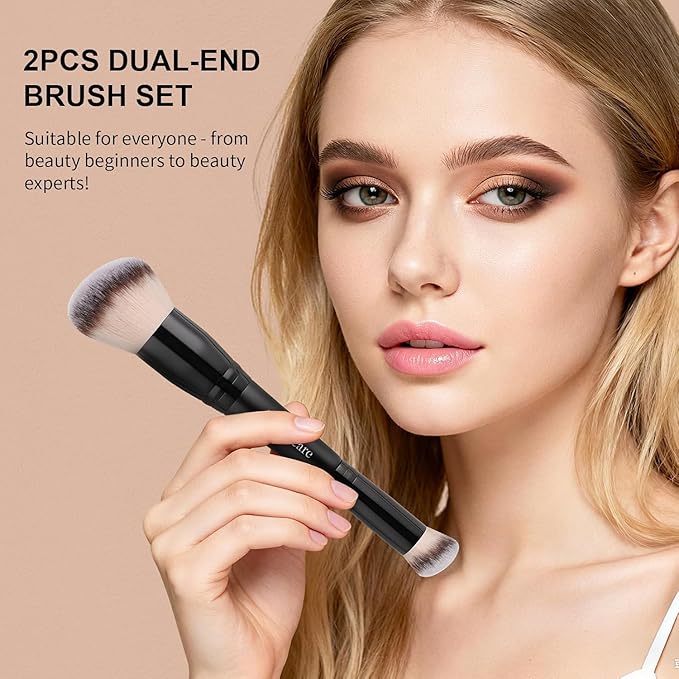 DUcare 2-in-1 Foundation Brush Concealer Brush Makeup Brushes Dual-ended Face Eyebrow Eyeshadow Brush for Liquid, Powder, Buffing, Blending, Contouring Foundation Make Up Brushes