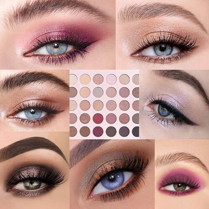 SUAKE 30 Colors Nude Champagne Gold Matte Shimmer Eyeshadow Palette with Brush for Eye Makeup,High Pigmented Pink Purple Brown Eye Shadow Primers Powder Palet de sombras de ojos-Big30