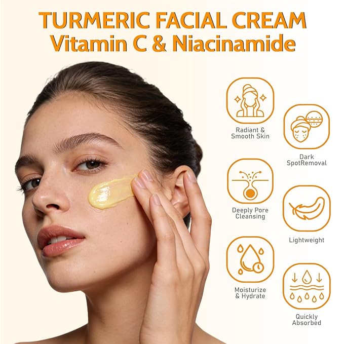 Turmeric Face Cream with Vitamin C & Niacinamide - Dark Spot Removal & Anti-Aging Face Moisturizer,Deep Pore Cleansing,Radiant & Smooth Skin,Suitable for All Skin Types 50G