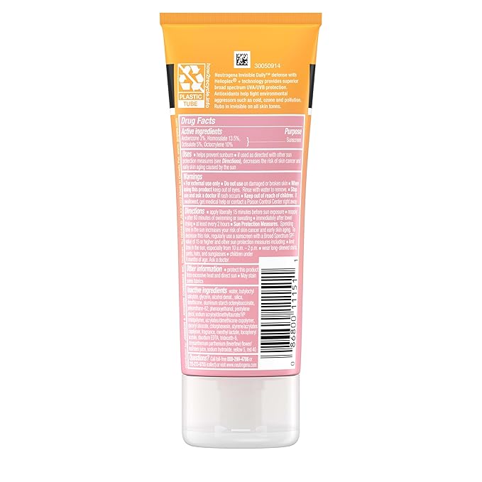 Neutrogena Invisible Daily Defense Sunscreen Lotion, Broad Spectrum SPF 60+, Oxybenzone-Free & Water-Resistant, Sun & Environmental Aggressor Protection, Antioxidant Complex, 3.0 fl. oz