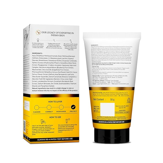Dr. Sheth's Kesar Sunscreen with SPF 50 Pa++++ | For Daily Moisturization | For All Skin Types | 50 g
