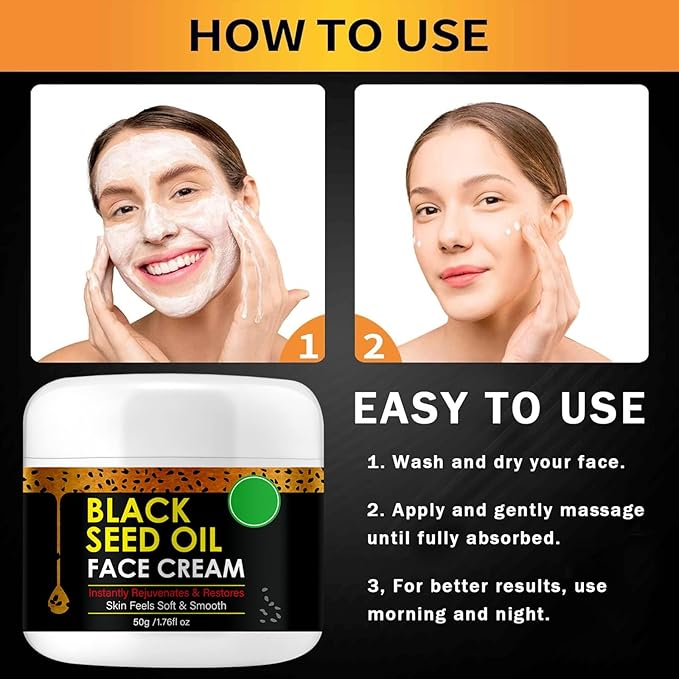 Organic Cold Pressed Black Seed Oil Face Moisturizer Cream - Deeply Nourishing Unisex Facial Cream for Tightening and Lifting Anti-Aging Reduces Fine Line GMO-Free Cruelty-Free,1.76 Fl Oz