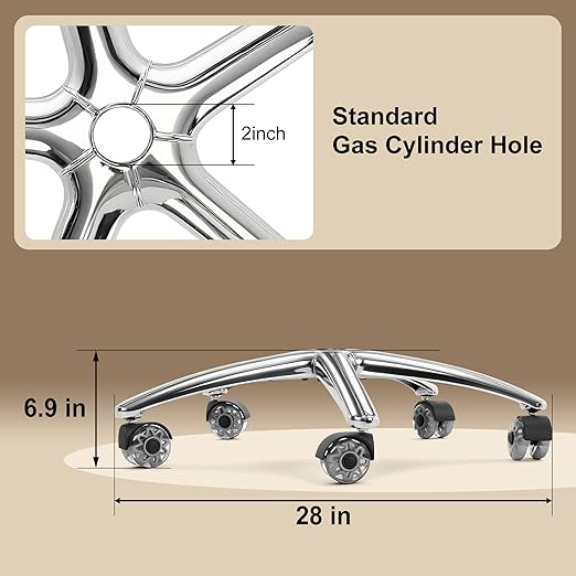 Frassie 28 Inch Office Gaming Chair Metal Base Replacement Part with 5 Wheels, Heavy Duty 2500 Lbs Wide Chair Legs Computer Desk Chair Base (Silver)