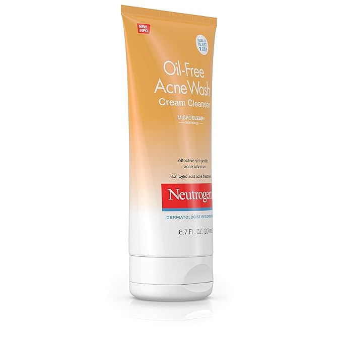 Neutrogena Oil-Free Acne Face Wash Cream Cleanser, 2% Salicylic Acid Acne Treatment, Daily Facial Cleanser for Acne-Prone Skin, 6.7 fl. oz (Pack of 2)