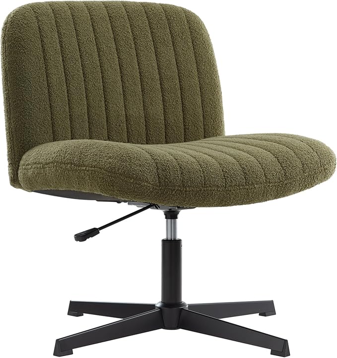 IWMH Criss Cross Velvet Armless Wide Office Chair - No Wheels, Cross Legged with Adjustable Height, Wide Seat, Desk Chair for Home, Office, Bedroom (Green)
