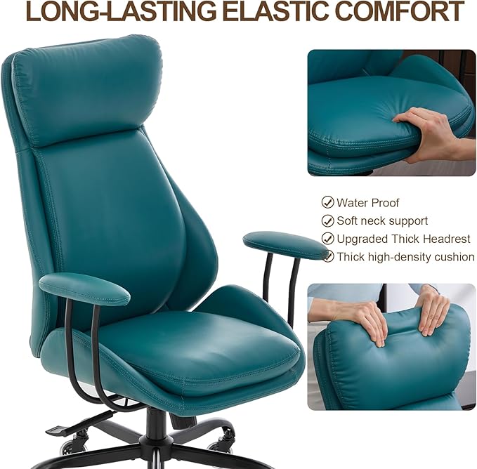 Office Chair, Leather Desk Chair with Rubber Wheels, Ergonomic Computer Chair 500 LBS with Lumbar Support, High Back Executive Chair for Modern Home Office, Green