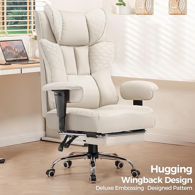 GTPLAYER Big and Tall Office Chair 400LBS Wide Ergonomic Gaming Chair with Deluxe Embossing Designed Leather with Foot Rest,150°Reclining Adjustable Soft Armrests Pocket Spring Back Support and Pillow