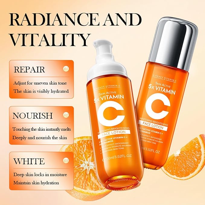5X Vitamin C Body Lotion 100ml - Brightening & Repairing for Dull, Damaged Skin | Nourishing Moisturizer to Energize Skin Tone, Unique Gift for Women