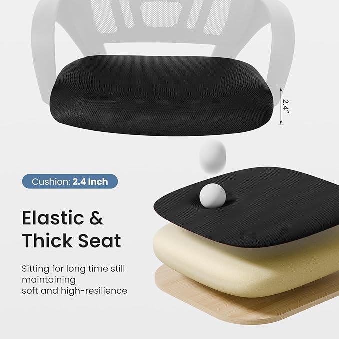 DUMOS Office Chair - Ergonomic Mid Back Mesh Desk Chair with Lumbar Support & Rocking Mode, Height Adjustable with Fixed Armrest, Computer, Gaming, Conference, 360° Swivel, Black