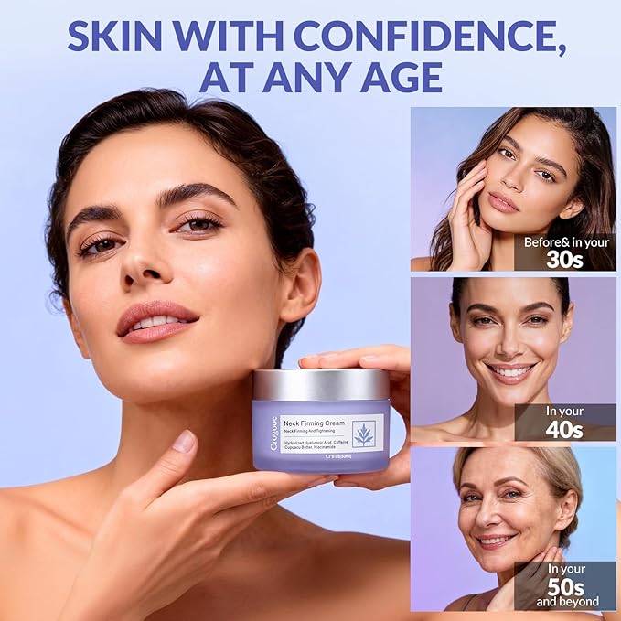 Crogooe Neck Firming Cream - Neck Creams for Tightening and Firming, Tightening and Lifting Wrinkles & Crepey Skin for Neck & Décolleté-1.7 fl.oz