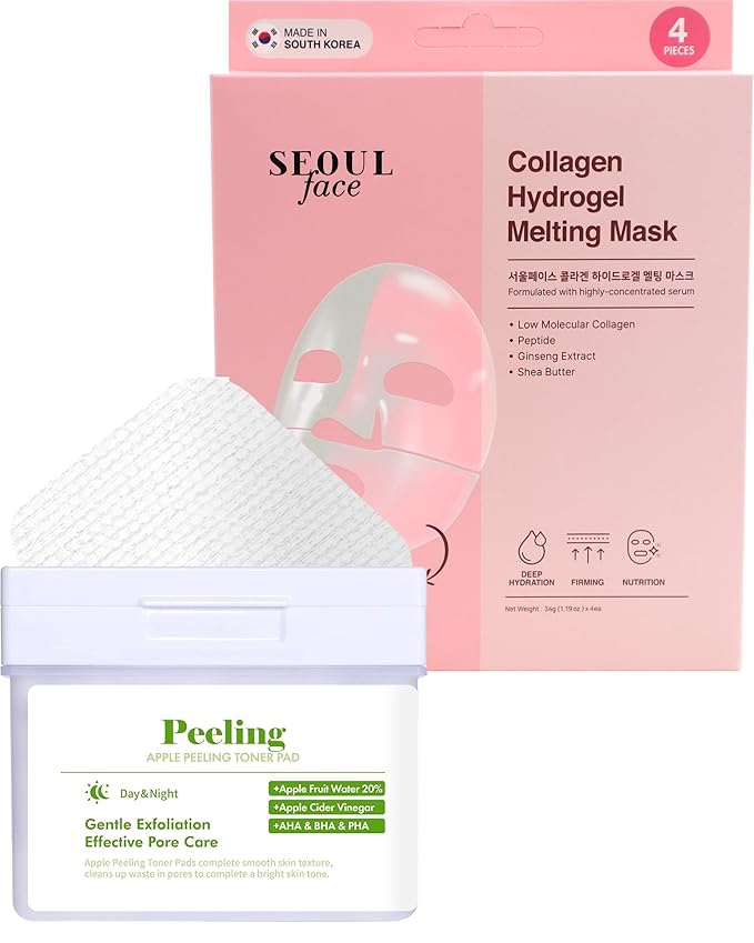 DERMAL Apple Peeling Toner Pad, 80 Pads + Collagen Hydrogel Melting Jelly Gel Mask 4 ea Bundle