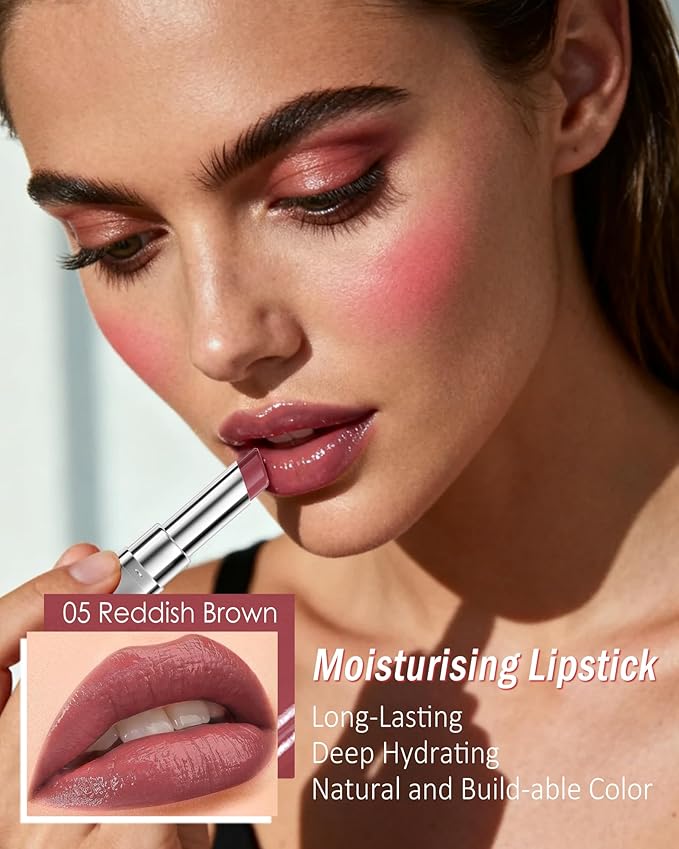 Tinted Lip Balm Moisturizing Lipstick, Reddish Brown Colored Sheer Hydrating Nourishing Lip Stain for Dry Lips, Highly Pigmented Waterproof Transfer-Proof Soft Texture Lips Gloss for Women Makeup-05