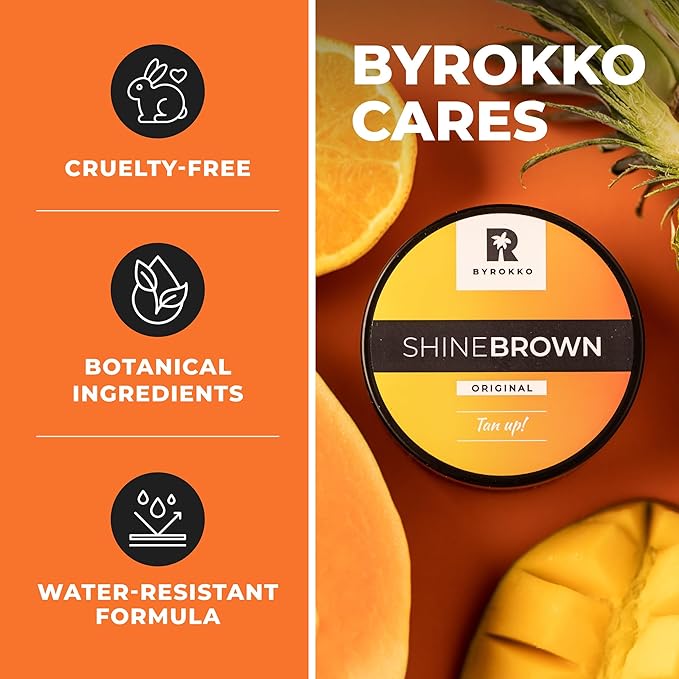 BYROKKO Shine Brown Tanning Accelerator Lotion - Indoor & Outdoor Fast Dark Tan Cream with Bronzer - Natural Botanical Oils for Face & Body - Water Resistant Formula - 7.1 Fl Oz Original