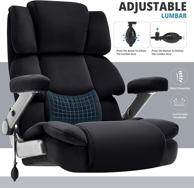 Fabric Big and Tall Office Chair 700lbs-High Back Executive Cloth Computer Chair with Adjustable Lumbar Support 3D Flip Arms Plus Size Rubber Wheels-Extra Wide Large Desk Chairs, Heavy Duty Metal Base
