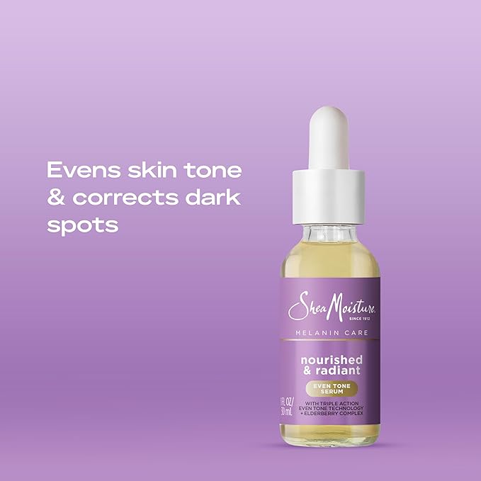 SheaMoisture Melanin Care Even Tone Serum Nourished & Radiant for Clearing & Smooth Complexion, with Triple-Action Even Tone +Elderberry Complex, 1 fl oz