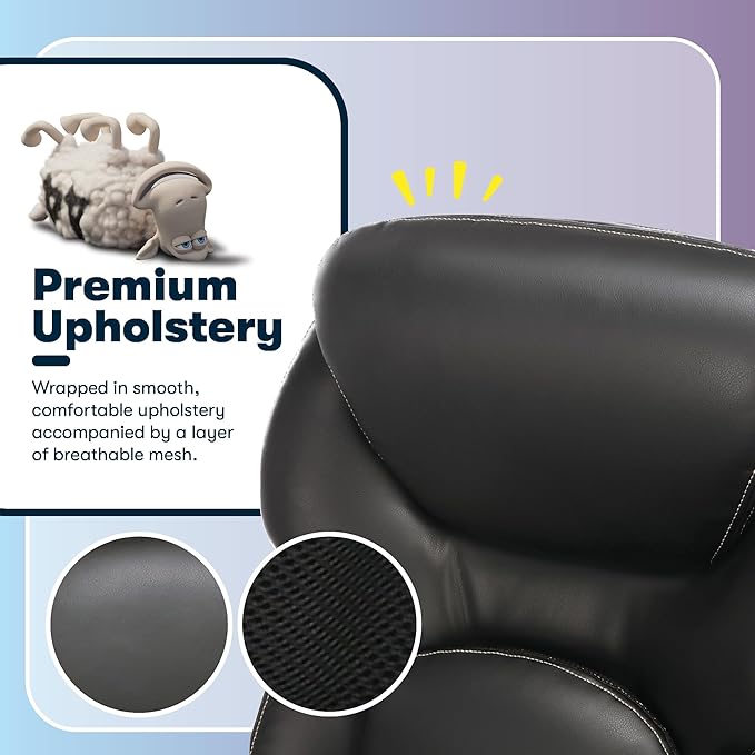 Serta Claremont Ergonomic Executive Office Chair with Back in Motion Technology, Adjustable Mid Back Desk Chair with Lumbar Support, Bonded Leather, Black
